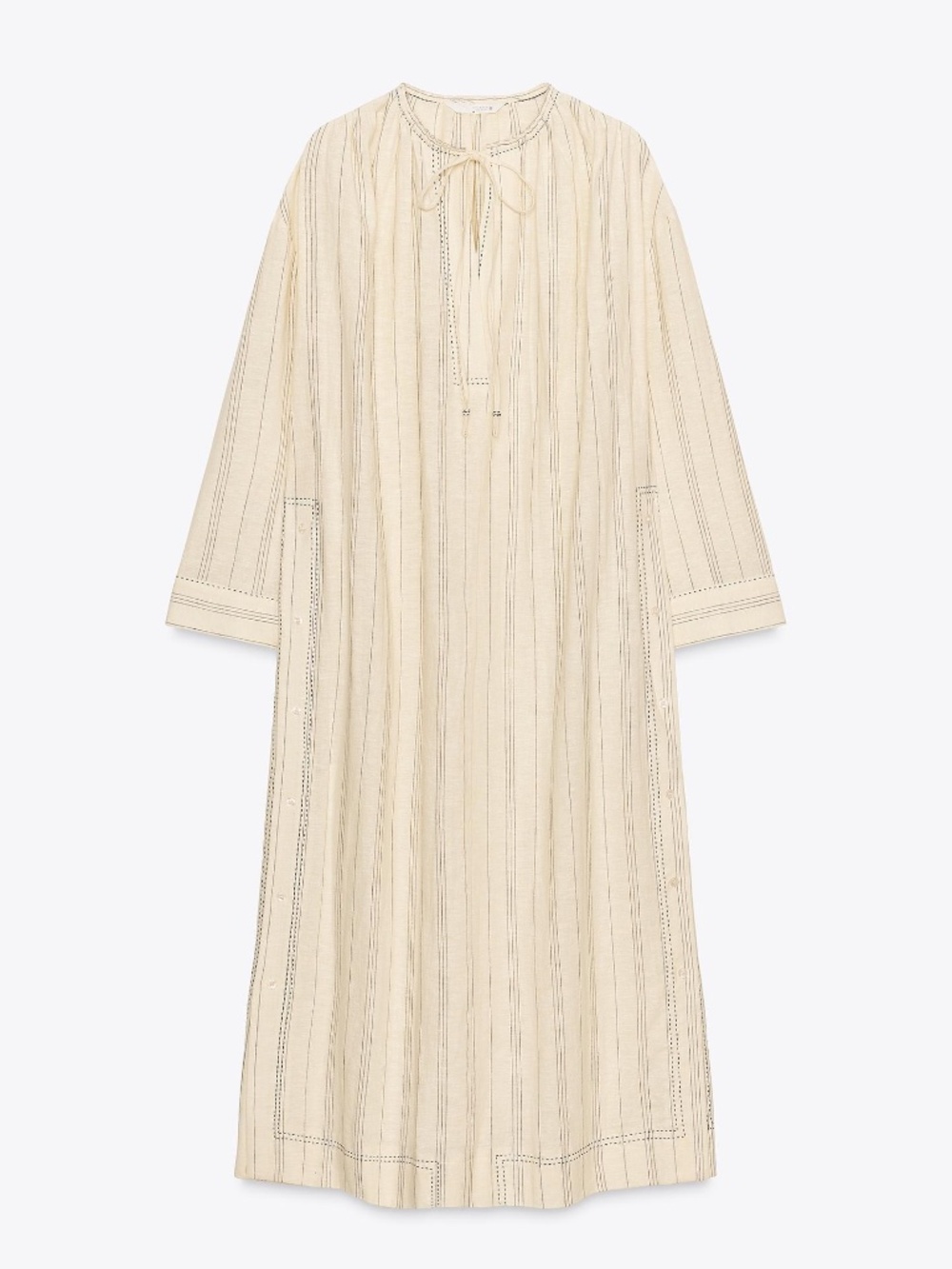 Zara boho oversized ecru striped linen blend kaftan midi dress NWT